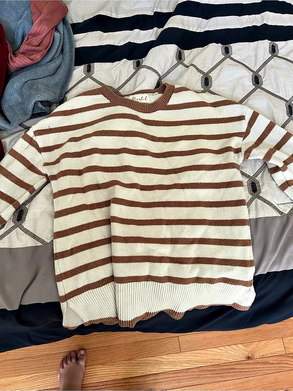 Marled Striped Crew Neck Sweater in Brown & Cream